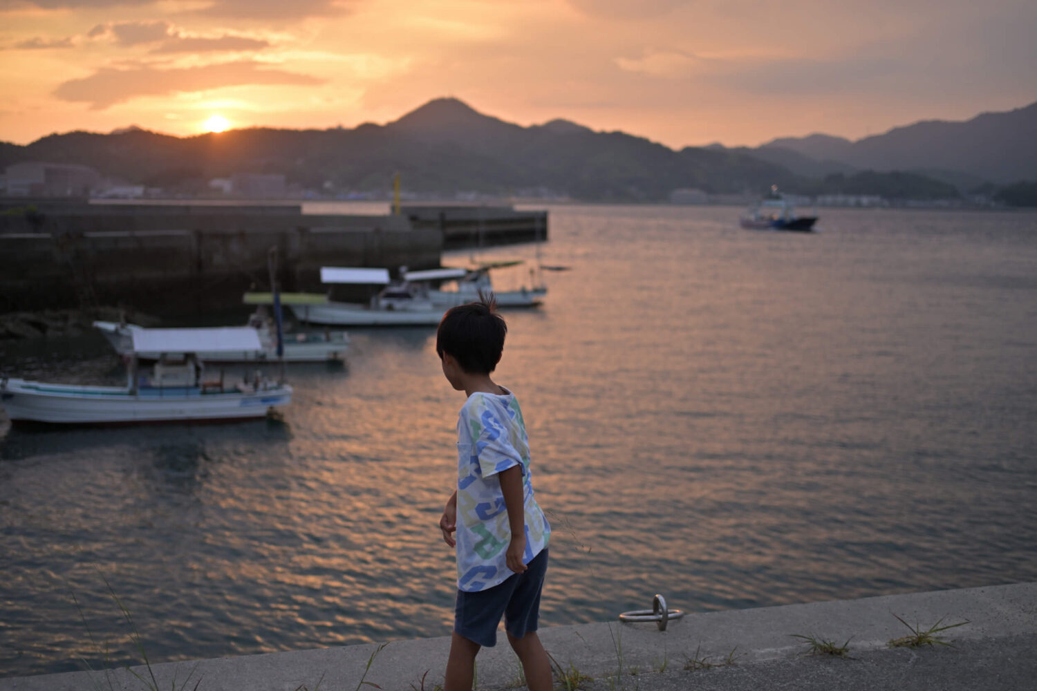 上弓削港の夏の夕焼け