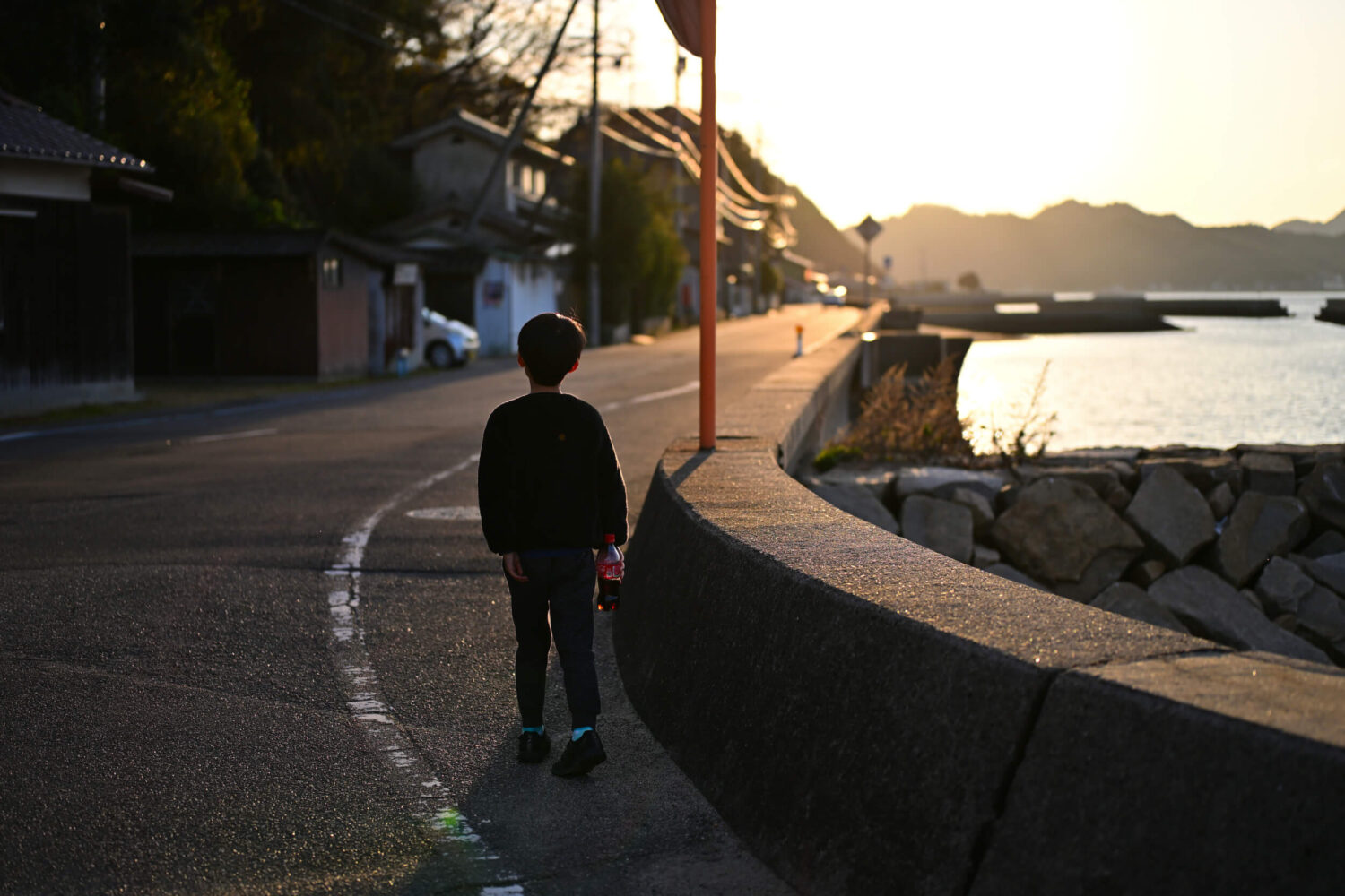 上弓削地区を抜けたあたりの海岸線での夕陽